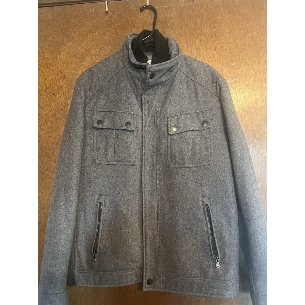 Michael Kors Wool Blend Jacket Men's Size L Gray  Utility Coat Jacket- EUC